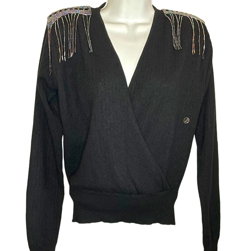 Into the night embellished  Knit Top vneck long sleeve sweatshirt sweater - Picture 8 of 15